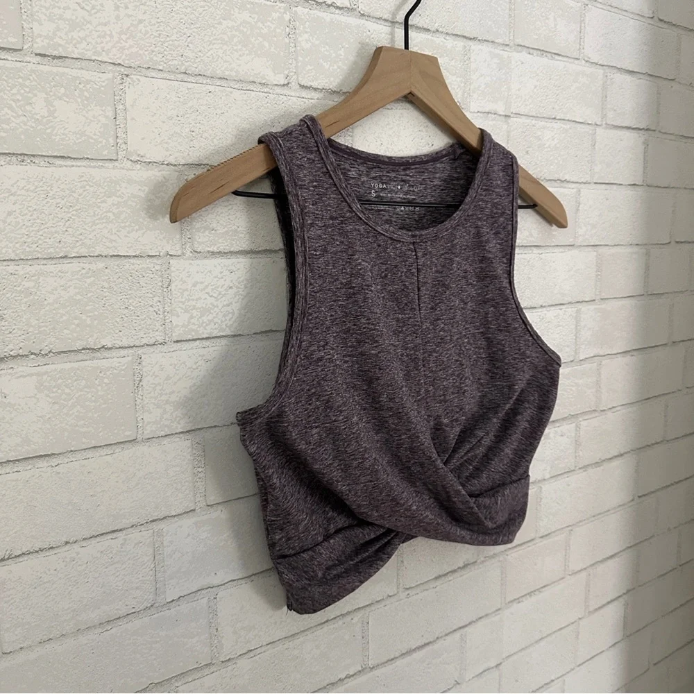 YOGALICIOUS LUX Heathered Maroon Twisted Front Bra Crop Top - Picture 3 of 7